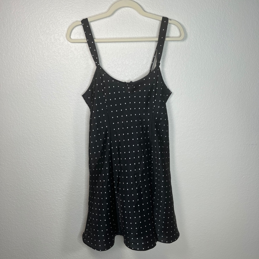 Morgan Taylor Intimates Black Satin Polka Dot Chemise Nightgown Sleep Dress Sz M